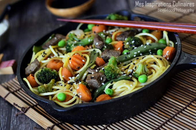 Nouilles chinoises sauté aux légumes et porc - Confinement J + 7