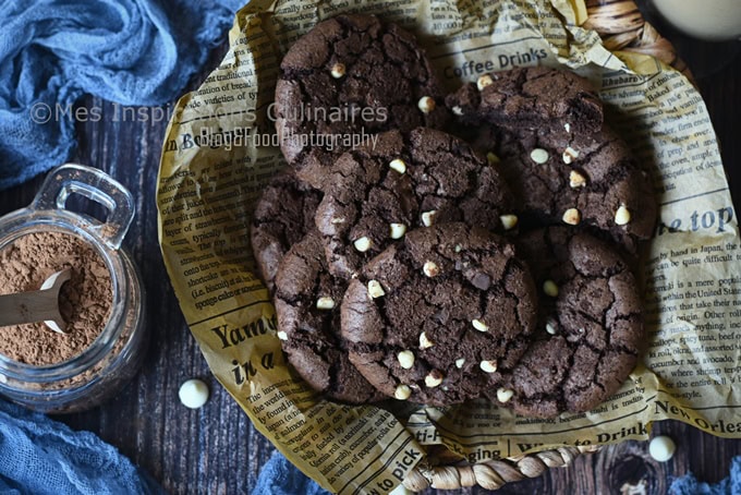 Cookies au chocolat cacao (amer) et pépites de chocolat blanc
