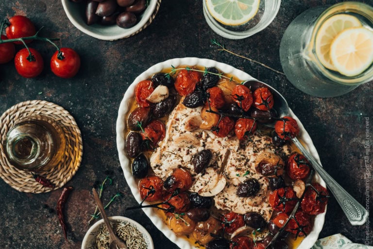 Tomates cerises confites et feta rôtie au four