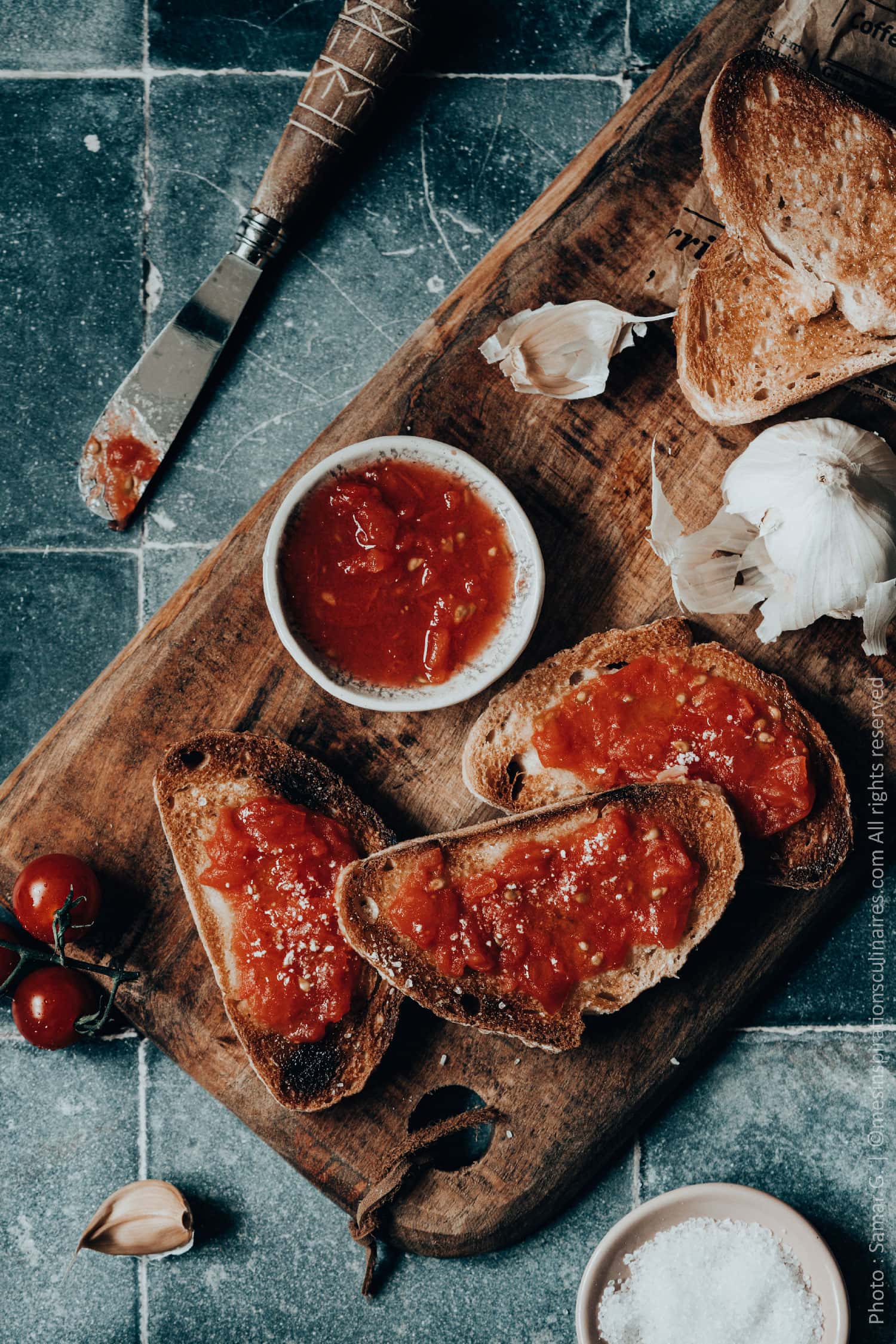 Pan con aux tomates, recette Catalane (idée Tapas)